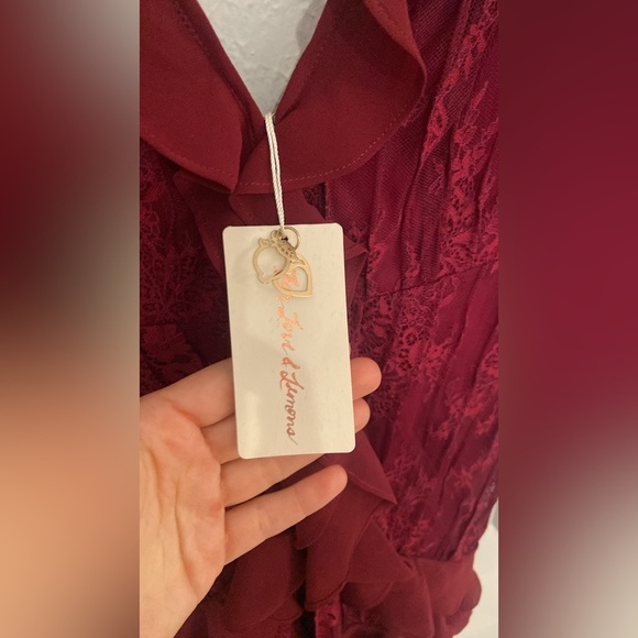 NWT For Love And Lemons Burgundy Daphne Lace Mini Dress - Picture 8 of 10